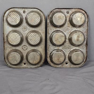 2 Vintage Ecko Ovenex Starburst Metal Muffin Cupcake Tin Baking Pans - Thumbnail 7