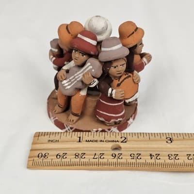Vintage Peruvian Terra Cotta Clay Pottery Folk Art Circle Of Musicians 2.2" Tall - Thumbnail 6