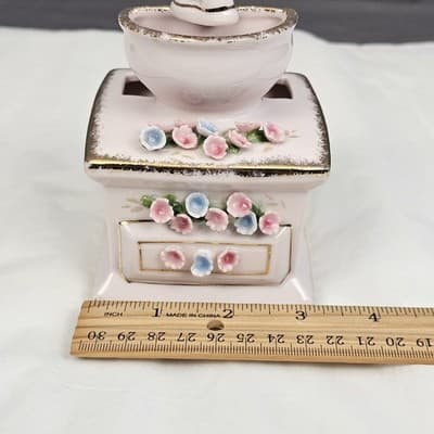 Vintage Lefton China Hand Painted Pink Coffee Grinder w Flowers Figurine Planter - Thumbnail 9