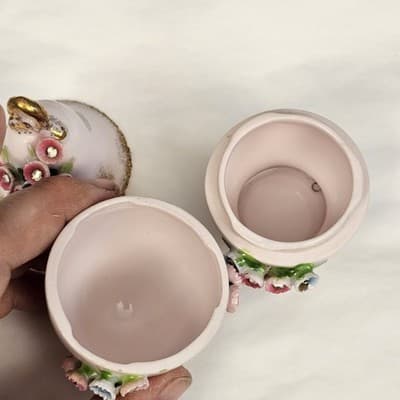 LEFTON Vintage Porcelain Lt. Rose Nesi Nest Egg With Lid & Bell Hand Painted - Thumbnail 4
