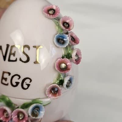 LEFTON Vintage Porcelain Lt. Rose Nesi Nest Egg With Lid & Bell Hand Painted - Thumbnail 6