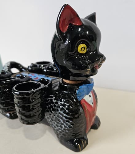 Cat Decanter w/Cups Antique Benson Handpainted Cat Decanter & 6 Cups Shot Glass - Thumbnail 3