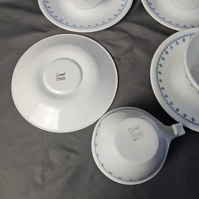 Vintage Corelle Blue Snow Flake Hook Handle Cups & Saucers Set Of 4 - Thumbnail 5
