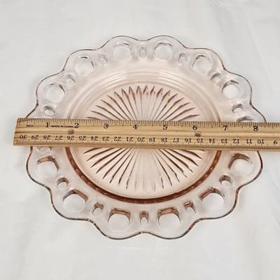 Vtg Luncheon Plate Lace Edge Pink by Anchor Hocking Depression Era Glass 8.25" - Thumbnail 6