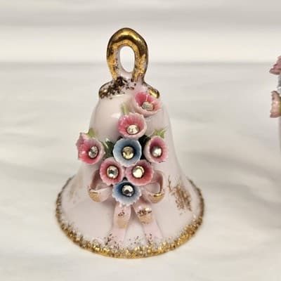 LEFTON Vintage Porcelain Lt. Rose Nesi Nest Egg With Lid & Bell Hand Painted - Thumbnail 2