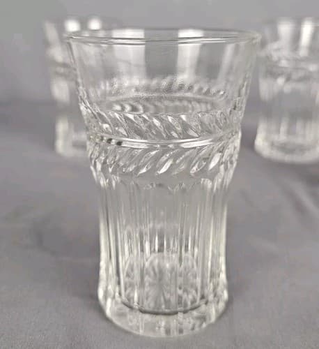 6 Laurel Leaf Horizontal Tumblers Anchor Hocking Flower Design on Bottom Flared - Thumbnail 6