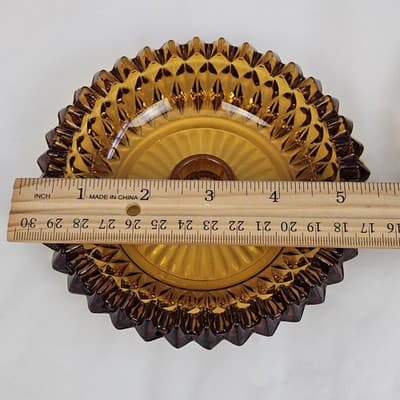 2 Vtg Amber Indiana Glass Diamond Point Ashtray Candle Holder Cigar Cigarette - Thumbnail 7