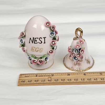 LEFTON Vintage Porcelain Lt. Rose Nesi Nest Egg With Lid & Bell Hand Painted - Thumbnail 7