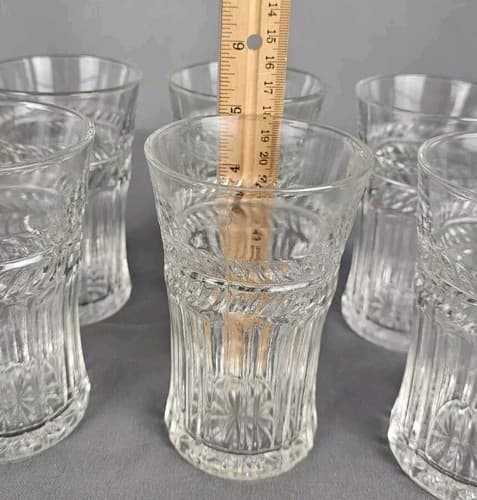 6 Laurel Leaf Horizontal Tumblers Anchor Hocking Flower Design on Bottom Flared - Thumbnail 9