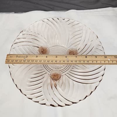Vintage 9.75" Anchor Hocking Prismatic Swirl Pink Depression Glass 3 Footed Bowl - Thumbnail 6
