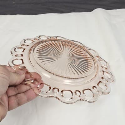 Vtg Luncheon Plate Lace Edge Pink by Anchor Hocking Depression Era Glass 8.25" - Thumbnail 3