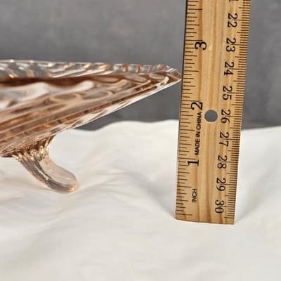 Vintage 9.75" Anchor Hocking Prismatic Swirl Pink Depression Glass 3 Footed Bowl - Thumbnail 7