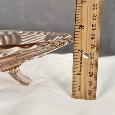 Vintage 9.75" Anchor Hocking Prismatic Swirl Pink Depression Glass 3 Footed Bowl - Thumbnail 8