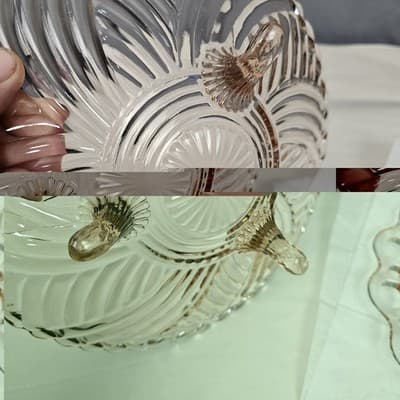 Vintage 9.75" Anchor Hocking Prismatic Swirl Pink Depression Glass 3 Footed Bowl - Thumbnail 9