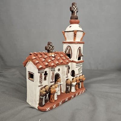 Vintage Peruvian Hand Made Church Sculpture Pottery Figurine 12" - Thumbnail 3