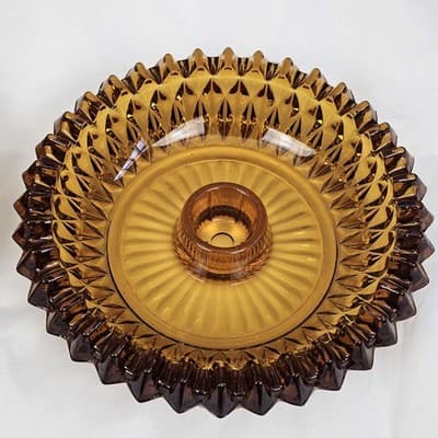 2 Vtg Amber Indiana Glass Diamond Point Ashtray Candle Holder Cigar Cigarette - Thumbnail 3