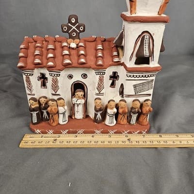 Vintage Peruvian Hand Made Church Sculpture Pottery Figurine 12" - Thumbnail 9