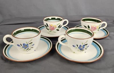 4 Sets of MCM Stangl Country Garden Flat Tea Coffee Cup & Saucer 2 5/8" - Thumbnail 6