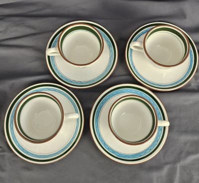 4 Sets of MCM Stangl Country Garden Flat Tea Coffee Cup & Saucer 2 5/8" - Thumbnail 4