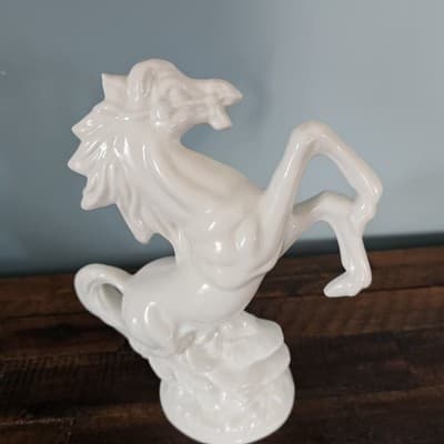 Gray White Rearing Porcelain Horse Figurine 10" Tall Vintage Mid Century - Thumbnail 4
