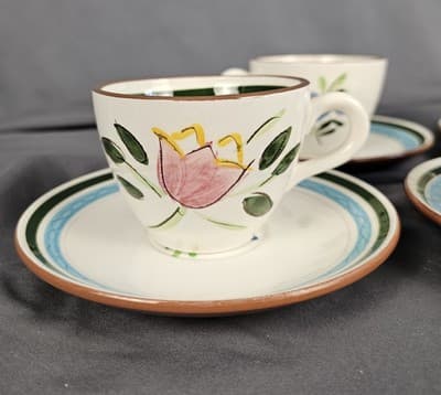 4 Sets of MCM Stangl Country Garden Flat Tea Coffee Cup & Saucer 2 5/8" - Thumbnail 2