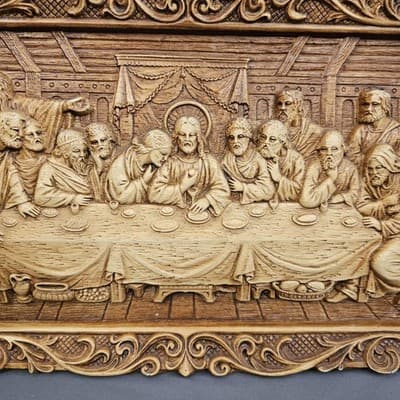 The Last Supper Wall Hanging 3D Plaque Resin Display Vintage, 9" X 15" - Thumbnail 2
