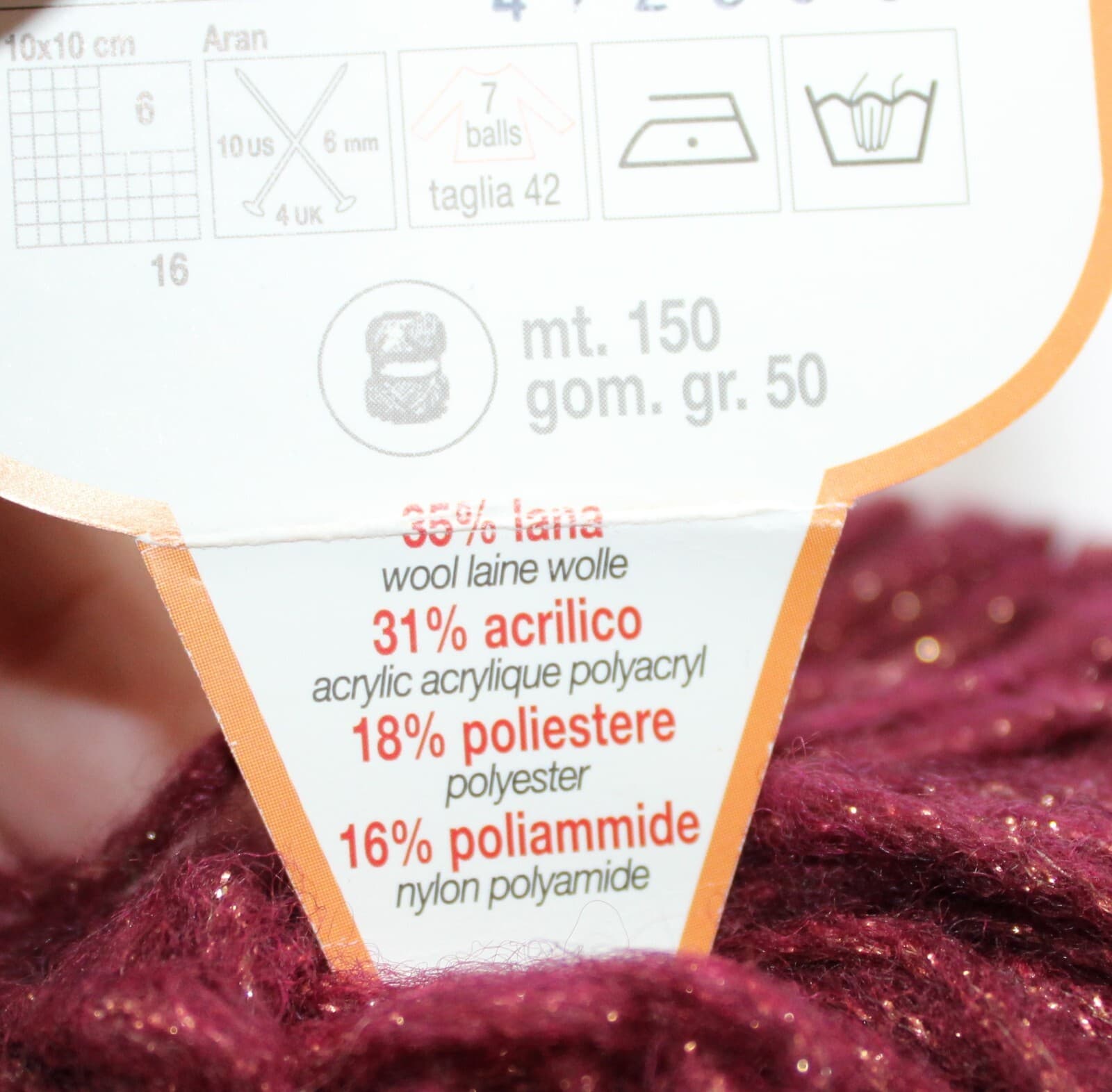 SALE Adriafil Riflessi Yarn Col 47 Burgundy Gold 35% Wool 31% Acrylic 150m 50gr - Thumbnail 5