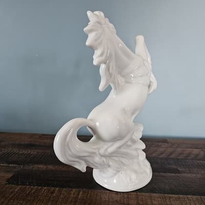 Gray White Rearing Porcelain Horse Figurine 10" Tall Vintage Mid Century - Thumbnail 6