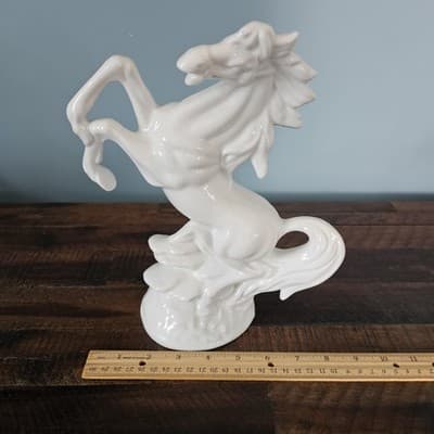 Gray White Rearing Porcelain Horse Figurine 10" Tall Vintage Mid Century - Thumbnail 8