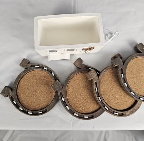 Horse Trailer Drink Coasters Happy Trails 4 Horse Shoe Drink Coasters 5 Pieces - Thumbnail 3