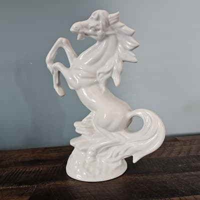 Gray White Rearing Porcelain Horse Figurine 10" Tall Vintage Mid Century - Thumbnail 2