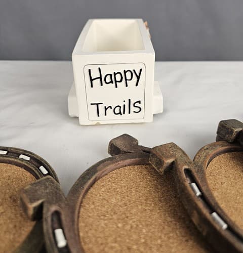 Horse Trailer Drink Coasters Happy Trails 4 Horse Shoe Drink Coasters 5 Pieces - Thumbnail 5