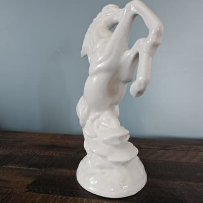 Gray White Rearing Porcelain Horse Figurine 10" Tall Vintage Mid Century - Thumbnail 5