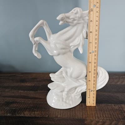 Gray White Rearing Porcelain Horse Figurine 10" Tall Vintage Mid Century - Thumbnail 9