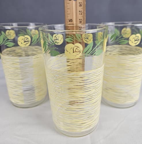 Set of 3 MCM Anchor Hocking Yellow Rose & Weave Juice Glass Tumblers - Thumbnail 4