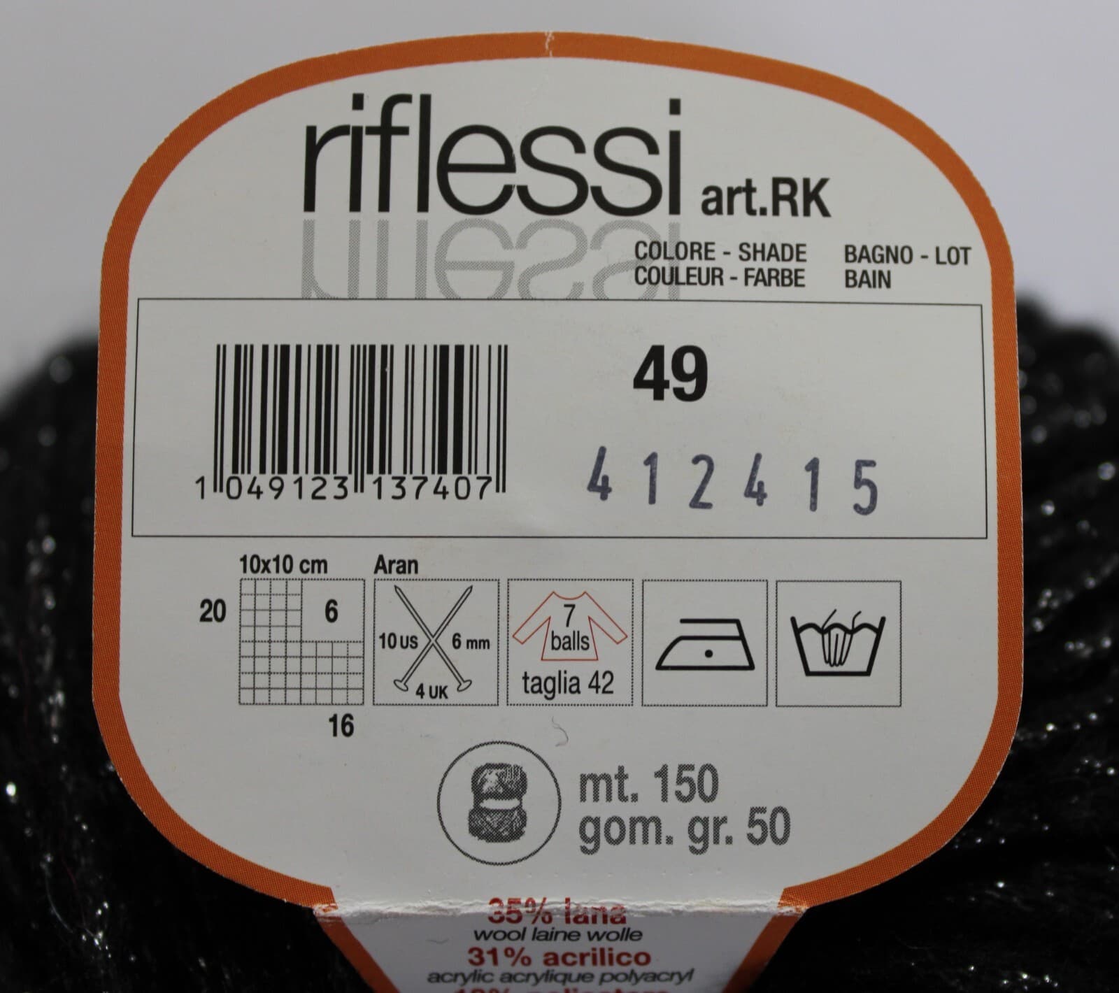 SALE Adriafil Riflessi Yarn Col 49Black w Silver 35% Wool 31% Acrylic 150m 50gr - Thumbnail 3