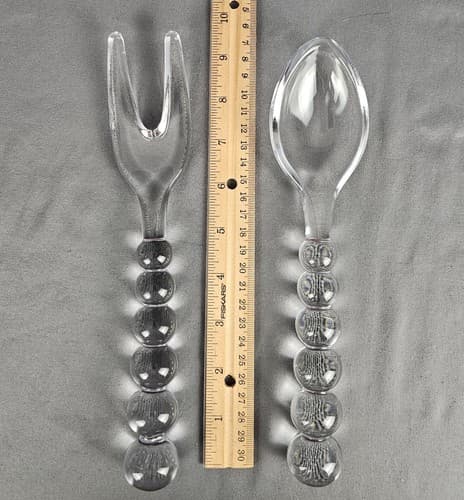 VINTAGE Imperial Glass CANDLEWICK FORK SPOON 2PC SALAD SET Excellent Condition - Thumbnail 3