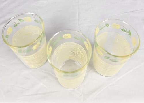 Set of 3 MCM Anchor Hocking Yellow Rose & Weave Juice Glass Tumblers - Thumbnail 2