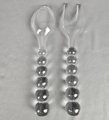 VINTAGE Imperial Glass CANDLEWICK FORK SPOON 2PC SALAD SET Excellent Condition - Thumbnail 2