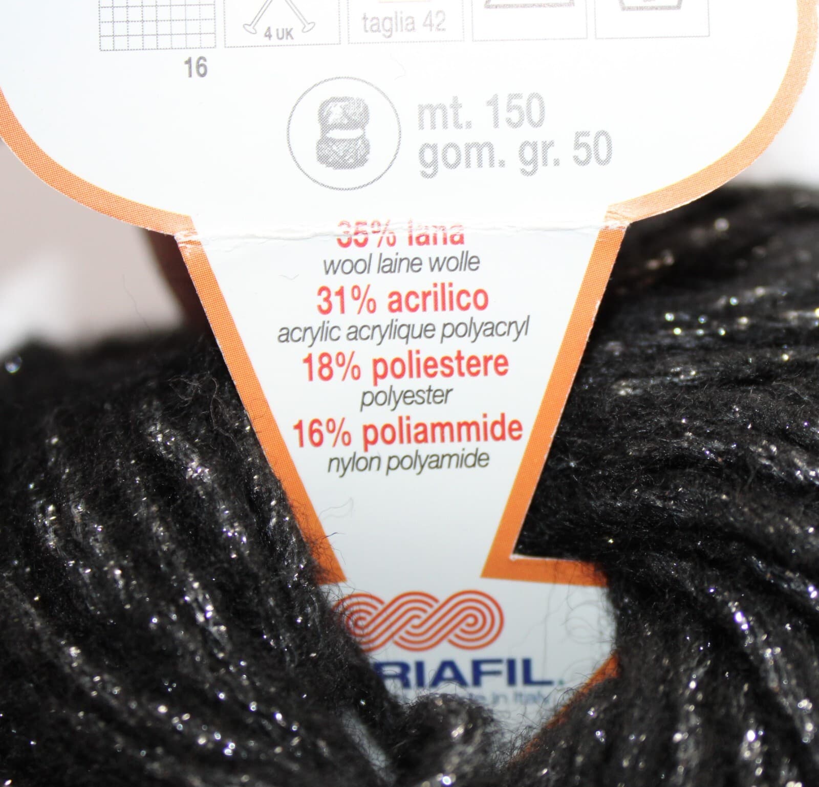 SALE Adriafil Riflessi Yarn Col 49Black w Silver 35% Wool 31% Acrylic 150m 50gr - Thumbnail 4