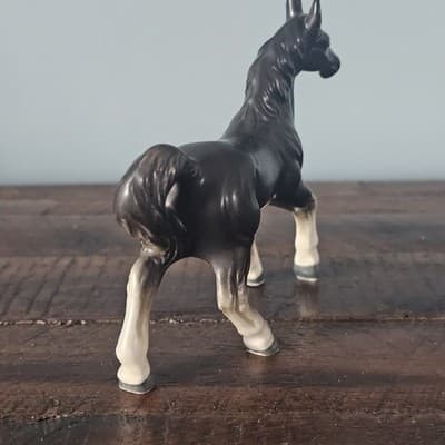Vintage Small Horse Figurine Black with White Socks 4" Tall E325 - Thumbnail 4