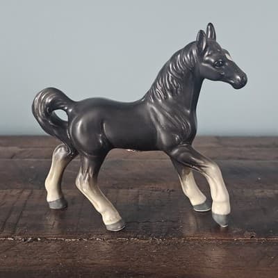 Vintage Small Horse Figurine Black with White Socks 4" Tall E325 - Thumbnail 2