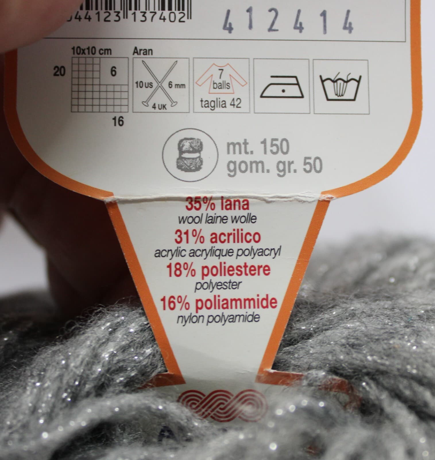 SALE Adriafil Riflessi Yarn Col 44 Gray w Silver 35% Wool 31% Acrylic 150m 50gr - Thumbnail 5