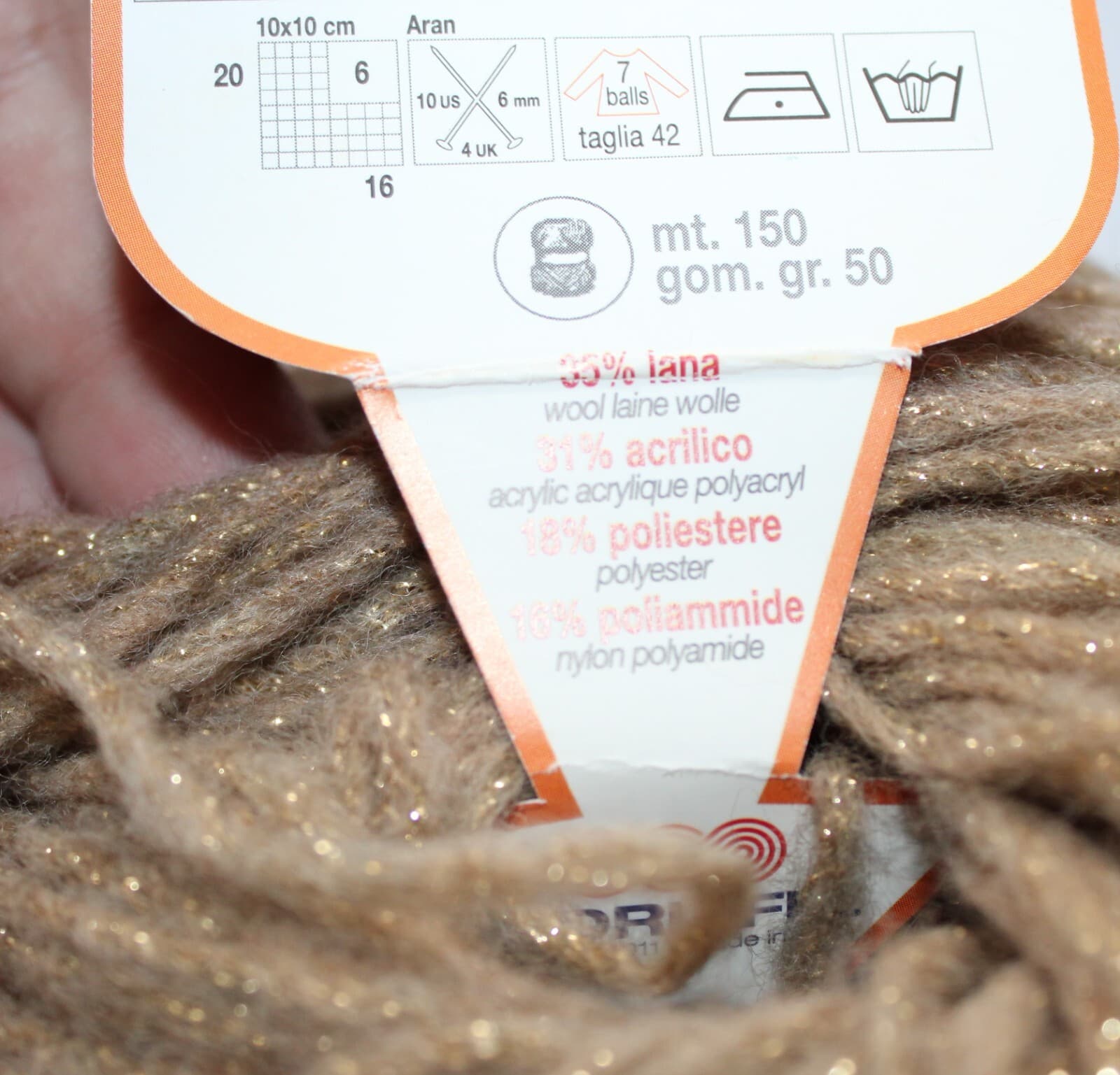 SALE Adriafil Riflessi Yarn Col 49 Beige w Gold 35% Wool 31% Acrylic 150m 50gr - Thumbnail 5