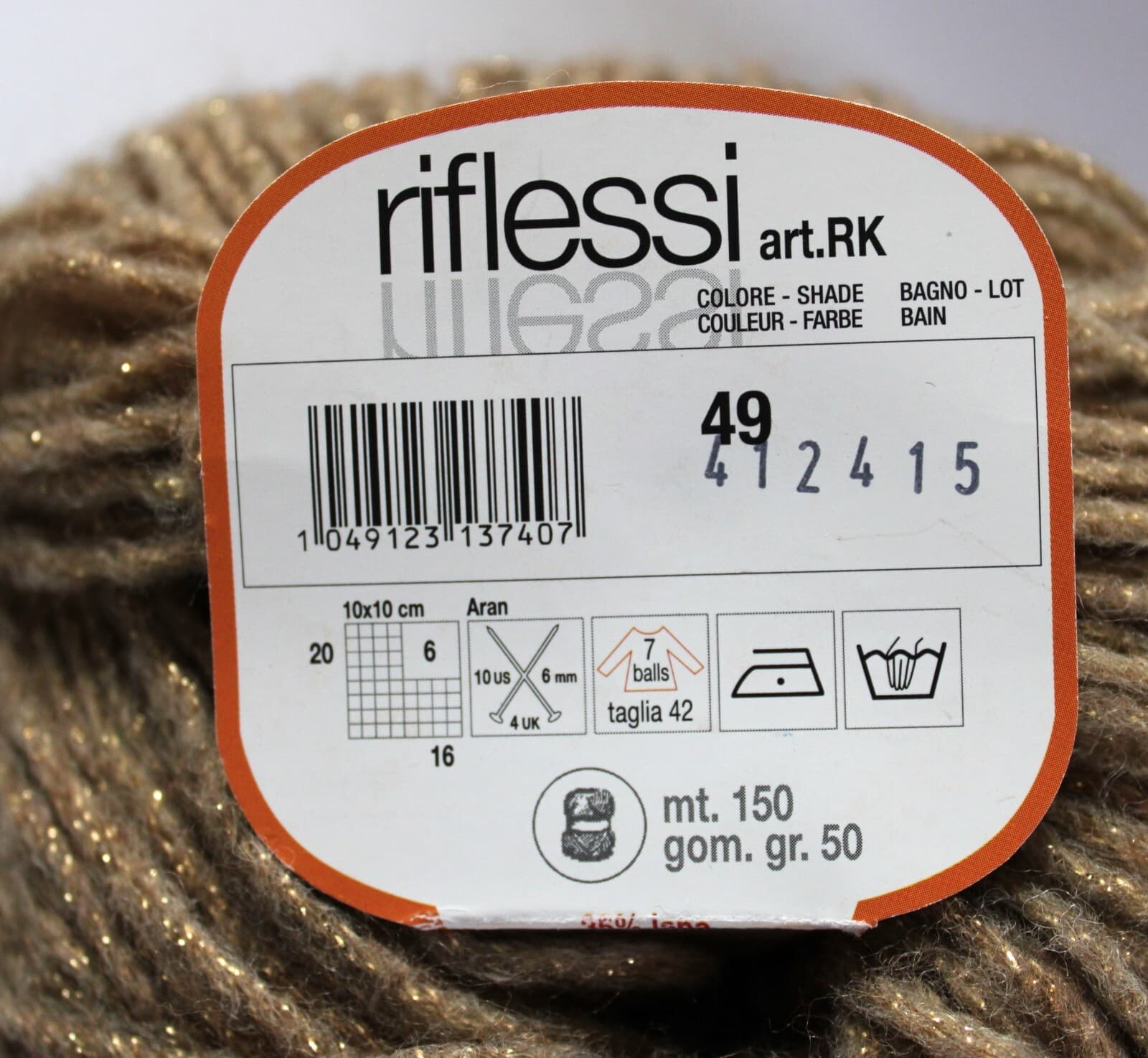 SALE Adriafil Riflessi Yarn Col 49 Beige w Gold 35% Wool 31% Acrylic 150m 50gr - Thumbnail 4