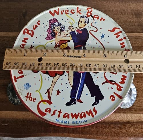 Vintage 1960 Castaways Wreck Bar Miami Florida Noise Maker Tambourine US Metal - Thumbnail 3