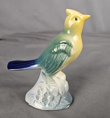 Vintage Art Deco Tufted Titmouse Bird Figurine vibrant colors - Thumbnail 2