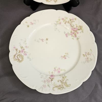 2 Antique Theodore Haviland Limoges Pink Roses Flower Plate 10" - France - Thumbnail 2