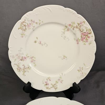 2 Antique Theodore Haviland Limoges Pink Roses Flower Plate 10" - France - Thumbnail 3