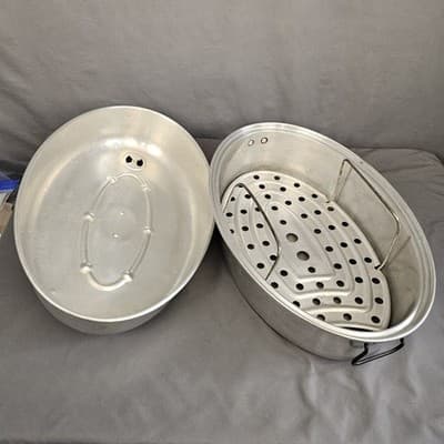VTG Wear-Ever Aluminum 16”L Oval Roaster Pan & Vented Lid & Rack USA No. 2635 - Thumbnail 3